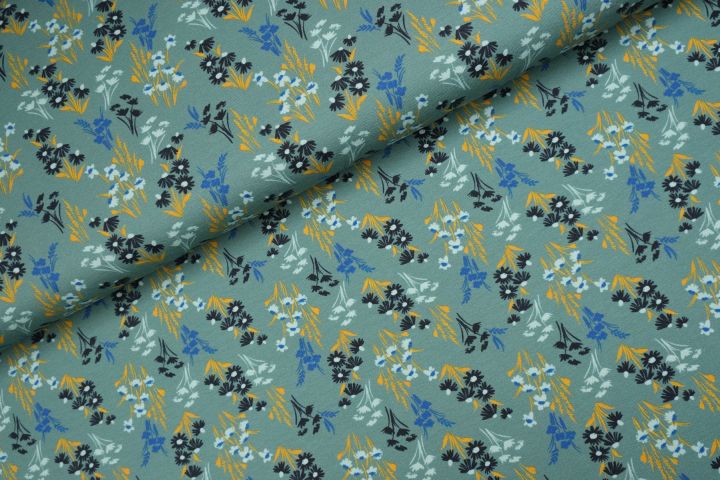 Mix Little Flower Tricot Oudgroen - Megan Blue Fabrics