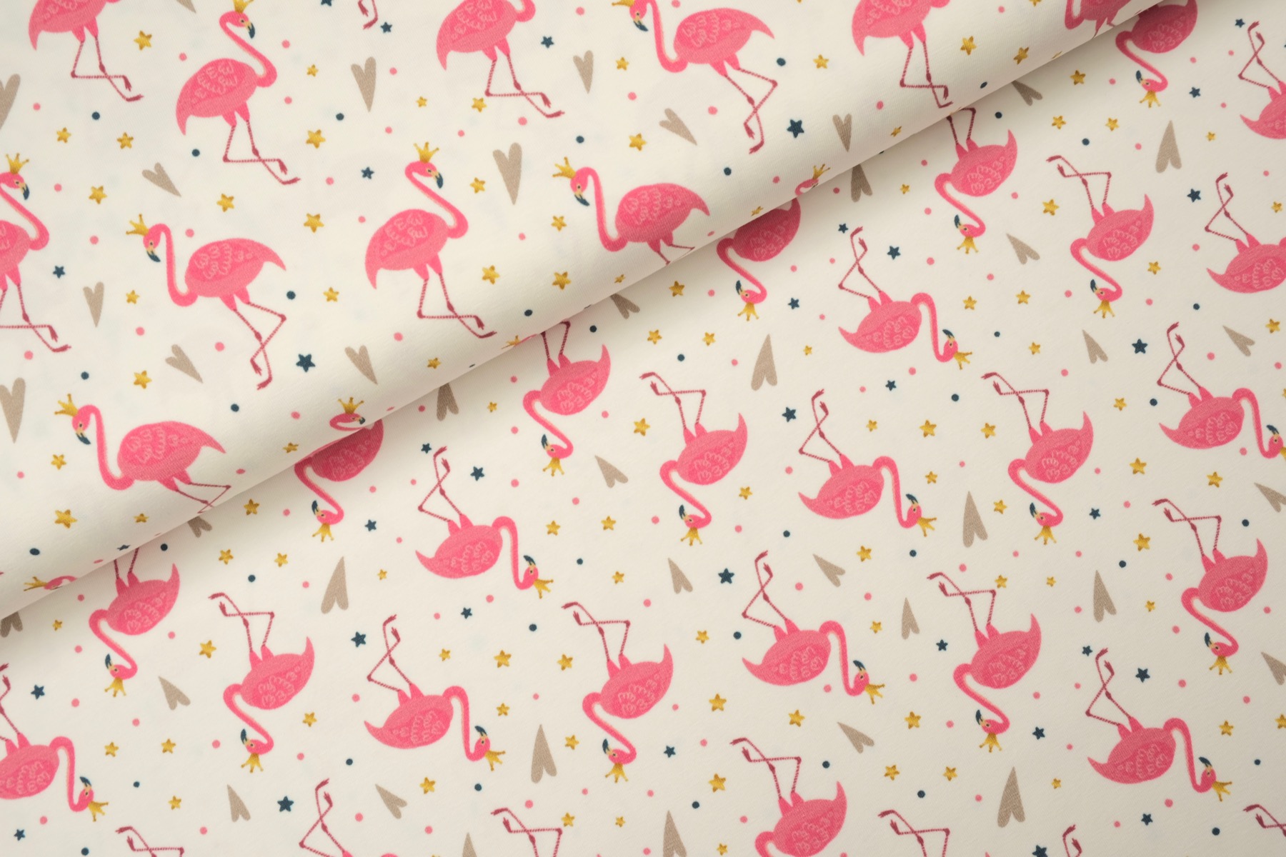 Lady Flamingo Tricot Creme - Megan Blue Fabrics