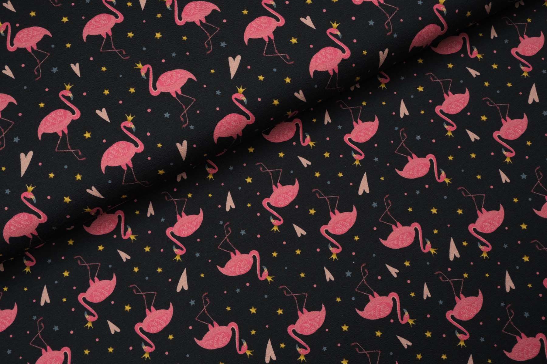 Lady Flamingo Tricot Navy - Megan Blue Fabrics