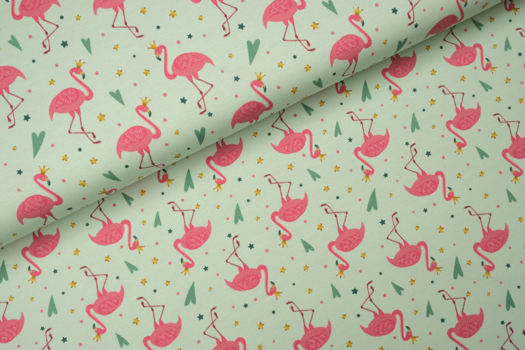 Lady Flamingo Tricot Mint - Megan Blue Fabrics